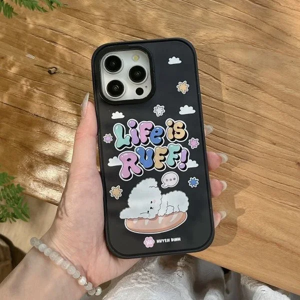 Cute White Dog Black Frosted Phone Case Cover for IPhone 13 14 15 Pro Max Case