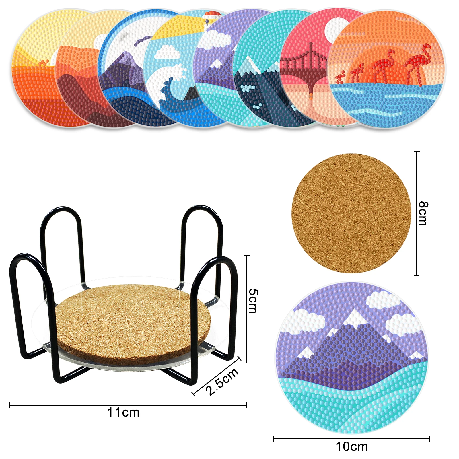 DIY Diamond Painting Coaster 5D Diamond Colored Landscape Animal Diamond  Embroidery Mosaic Kitchen Table Non slip Coaster