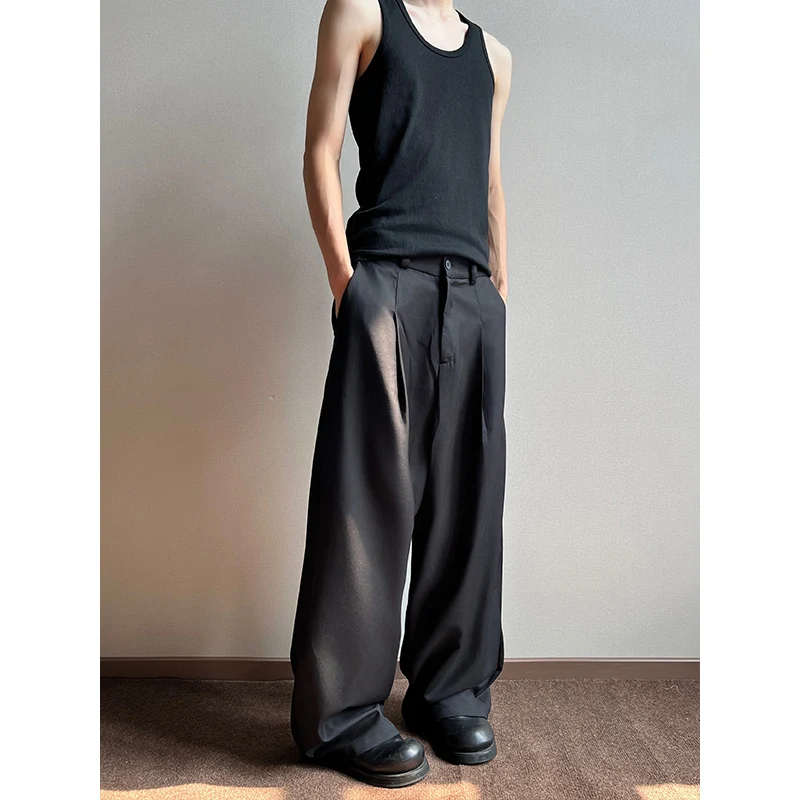 Grey Black Suit Pants Men Oversized Fashion Society Mens Dress Pants Korean Loose Wide Leg Pants Mens Office Formal Trousers 4