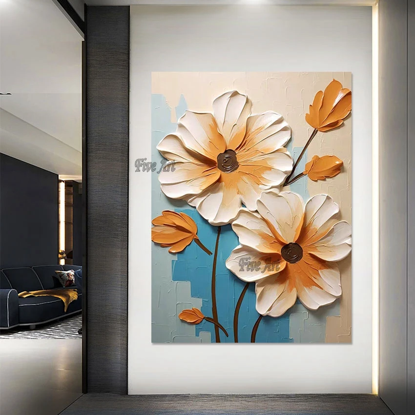 

Hand-painted Palette Knife Simple Painting Designs Of Flowers Abstract Heavy Texture Canvas Art Modern Wall Pictures Decoration
