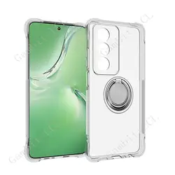 Enhanced Protective TPU Silicone Phone Case with Back Ring Holder Bracket - Soft and Durable for OPPO A3 Pro Global (Ring Case Clear)