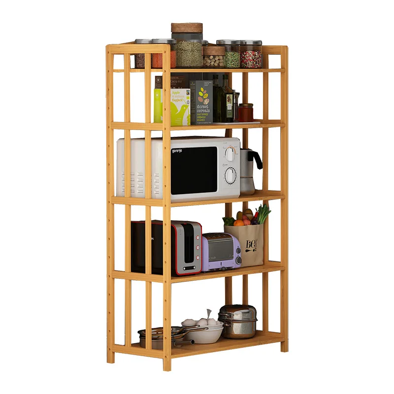 Kitchen Rack Bamboo Multi-layer Floor-to-ceiling Solid Wood Microwave Oven  Shelf Home Multi-functional