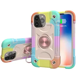 Multifunction Heavy Duty Shockproof Case with Ring Stand and Silicone PC Cover - iPhone 15 (Rainbow rose gold)
