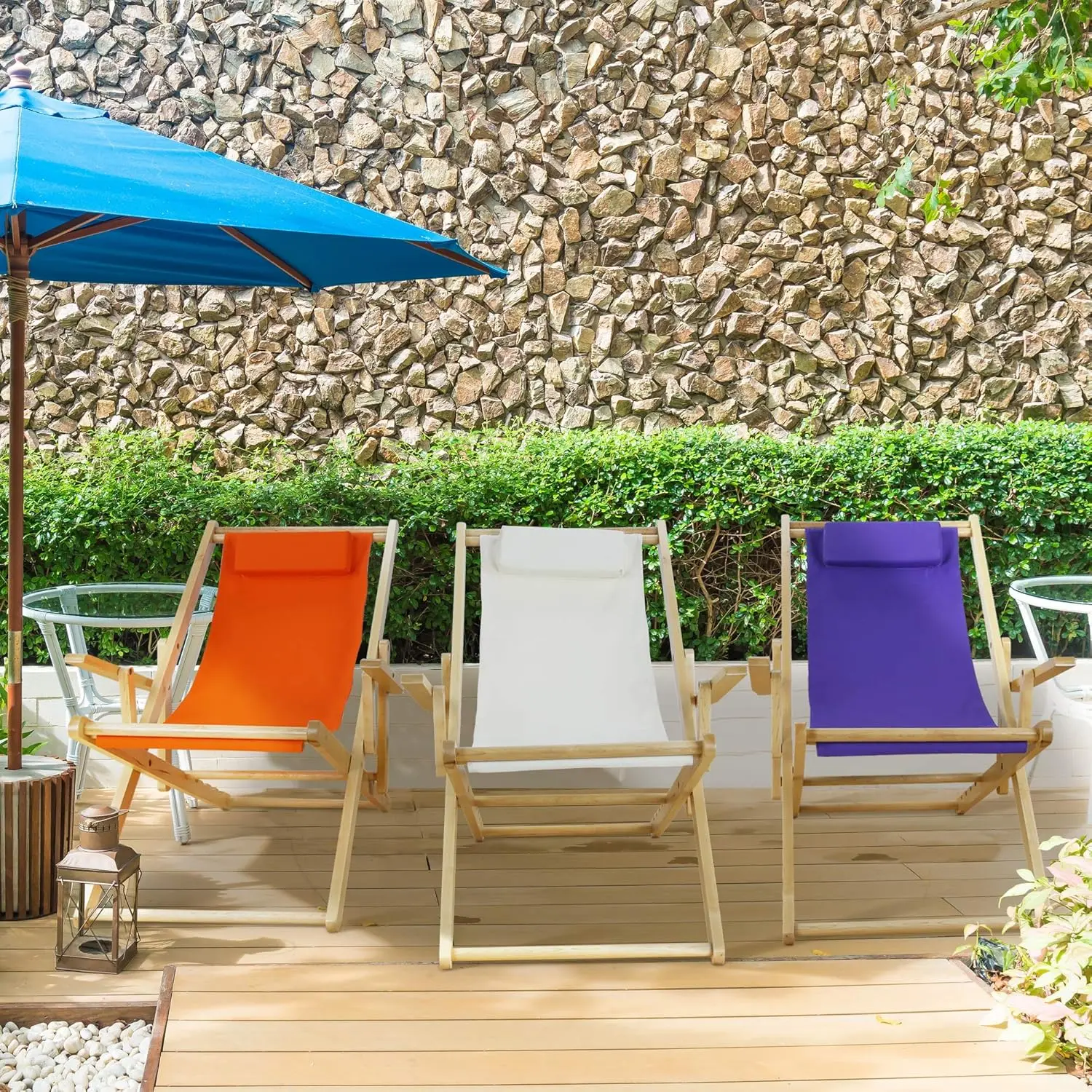 Folding Fully-Assembled Adjustable Solid Wood Sling Patio Outdoor Chair Natural Frame/Natural Canvs 6