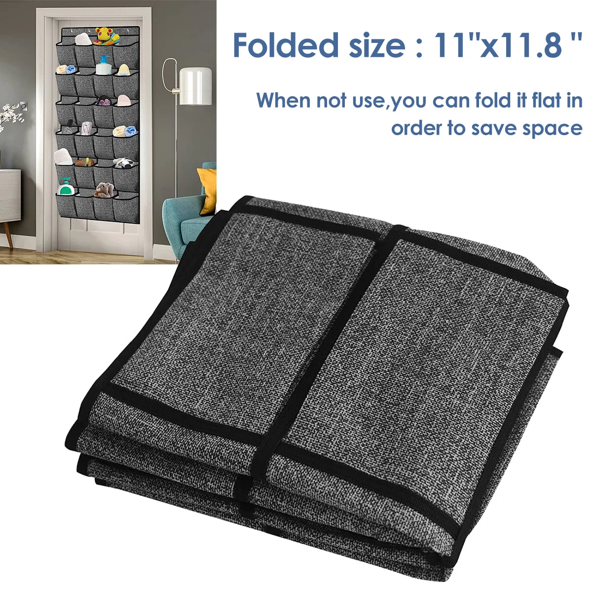 24 Grid Wall-mounted Sundries Shoe Organiser Fabric Closet Bag Storage Rack Mesh Pocket Clear Hanging Over The Door Cloth Box 5