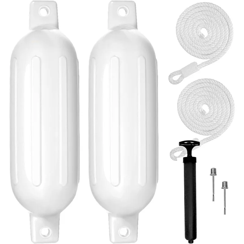 2PCSWhiteVinylTwinEyesBoatFenderBumperswithRibbedBoat