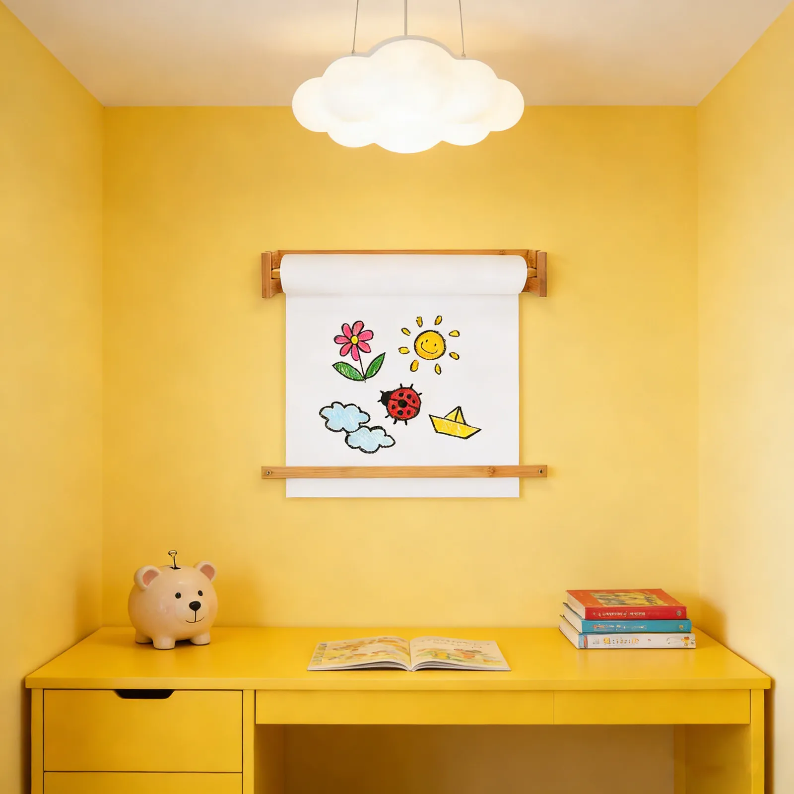 Cavalletto Artistico in Legno con Dispenser per Rotoli di Carta, Montabile a Parete, per Disegno e Pittura, Uso Domestico e Scolastico - immagine 2