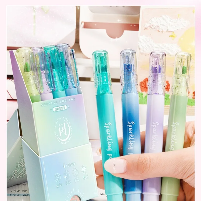 소프트 팁 형광펜, 초등학생을 위한 독창적인 디자인, 반짝이 형광 문구 용품