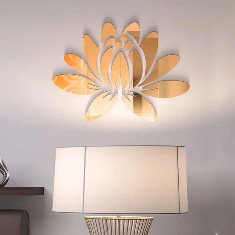 Lotus Flower Mirror Wall Sticker 3D DIY Removable Acrylic Art Mural Decal Stickers Living Room Bedroom Home Decorations wall sticker mirror wall sticker acrylic wall sticker