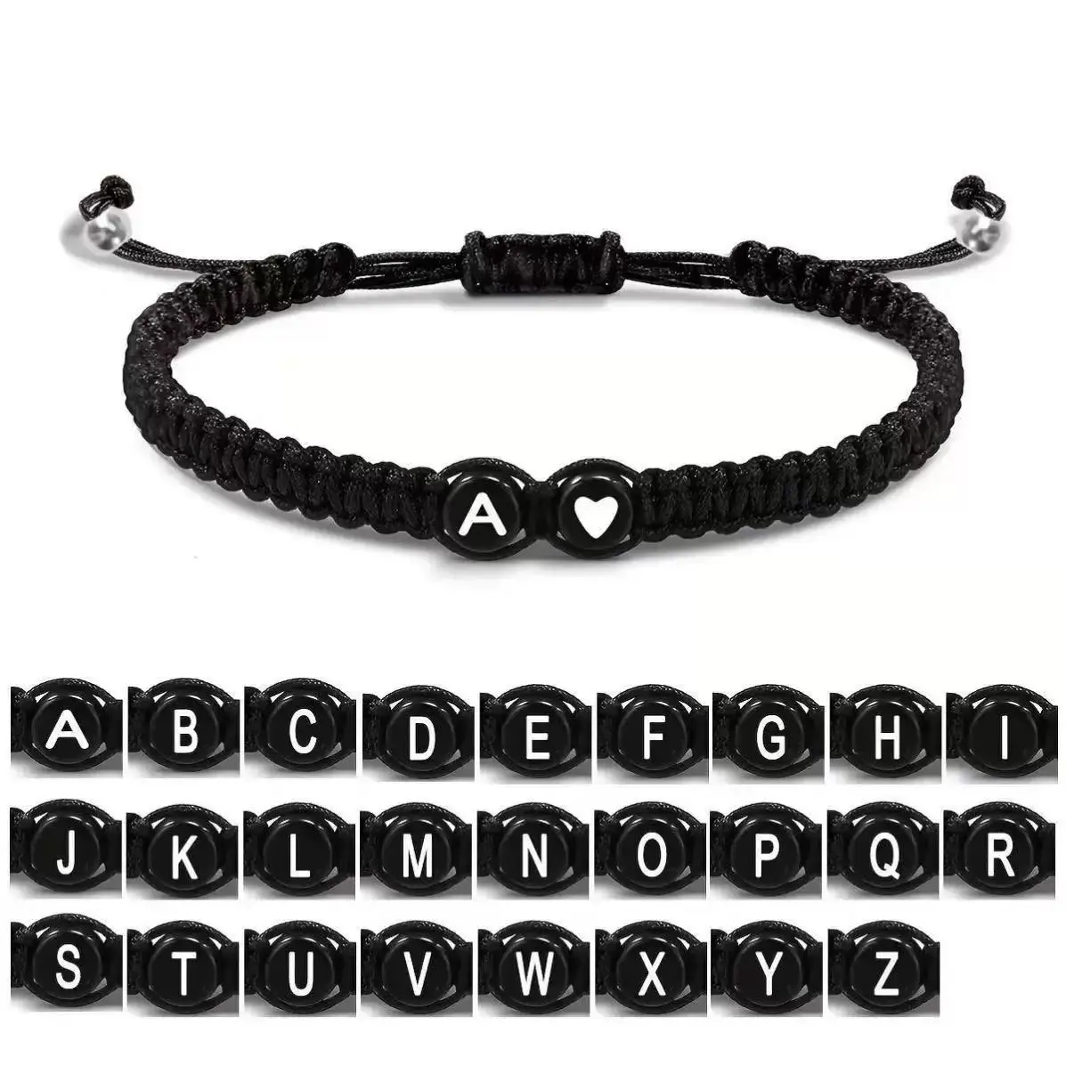 26 Letters Initial Heart Bracelets Handmade Adjustable A-Z Name Braided Bracelets for Women Men Friendship Jewelry Gifts