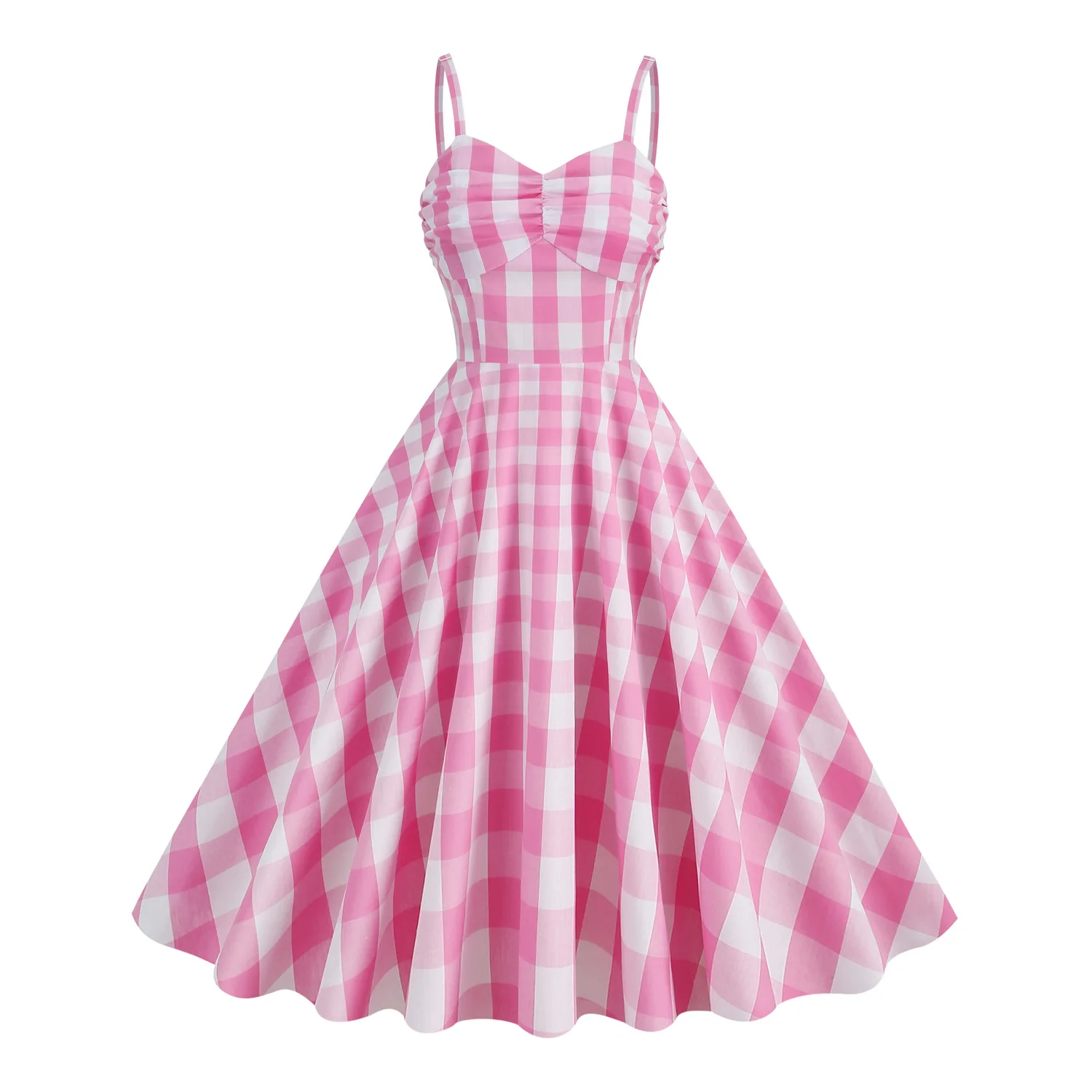 

Sexy Spaghetti Strap 50s 60s Retro Vintage Dress VD4168 Summer Pink Red Blue Green A Line Birthday Party Plaid Dresses