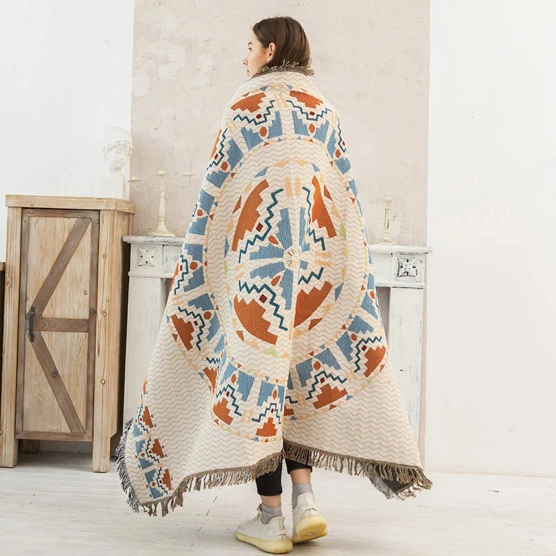 빈티지 Boho 만다라 스레드 담요 시골 기하학 소파 매달려 태피스트리 코튼 니트 소파 담요 홈 드롭 선박