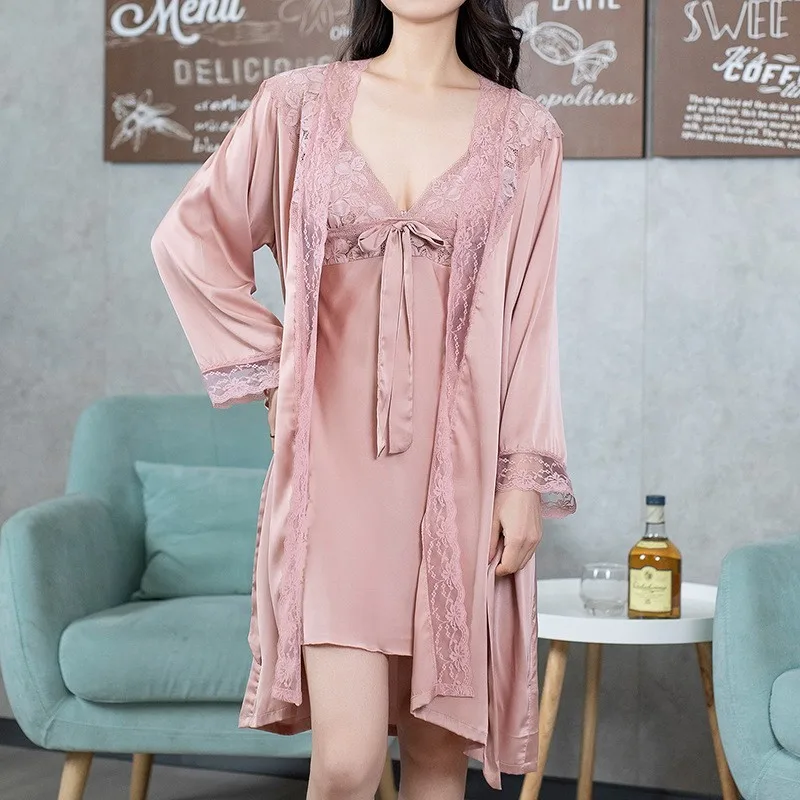 

Sexy Bridal Robe Set Women Lace Sleepwear&Strap Nightgown With Bow Summer Bridesmaid Kimono Bathrobe Gown Suit Lounge Home Wear