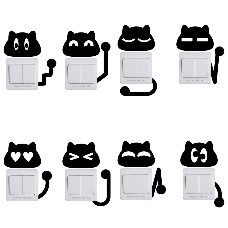 Cat Sticker For Kids Room Wall Switch Panel Laptop Car Phone Bathroom Toilet