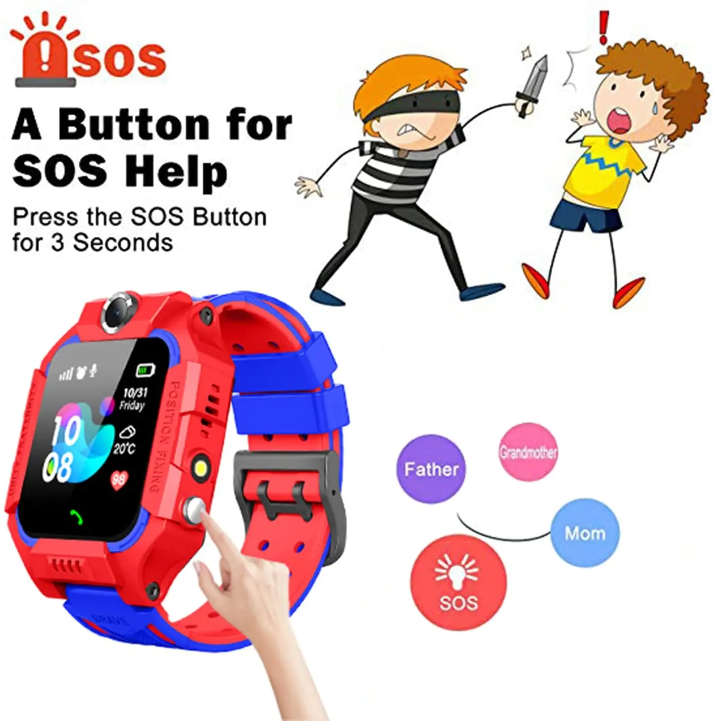 Reloj inteligente para niños con tarjeta SIM Reloj inteligente para niños a  prueba de agua Relojes inteligentes duales (rojo) XianweiShao 8390613985057