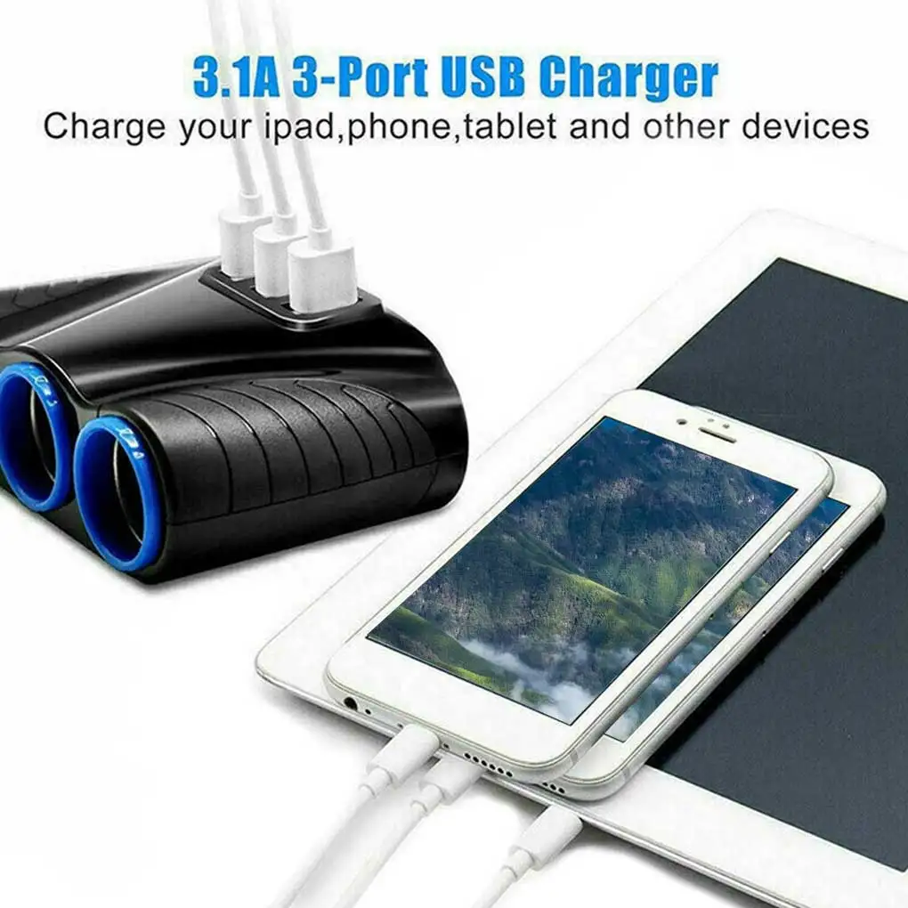 

3 Ways Car Lighter Splitter Truck Multi Socket MP3 MP4 Player Smartphone Tablet USB Charger Adapter Universal Power