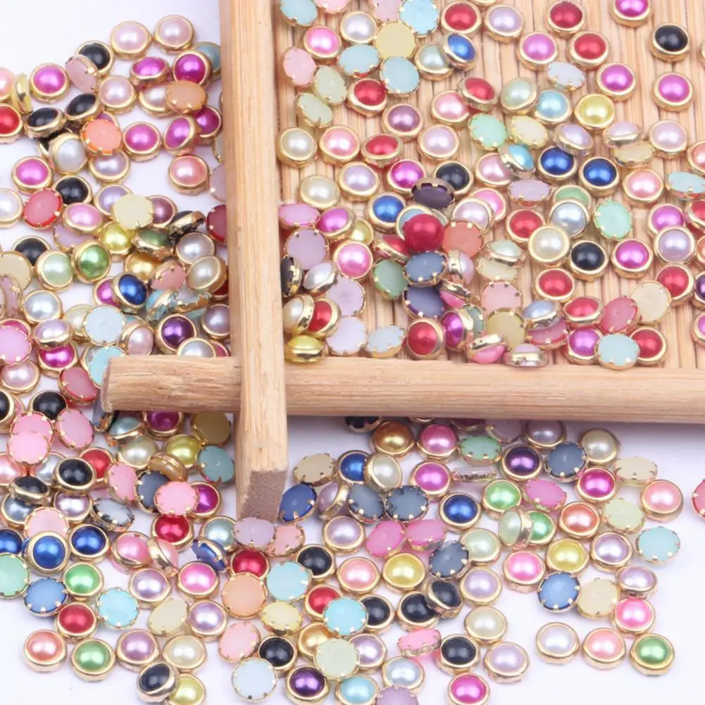 Glue-on Nail Charms Metal Rhinestone Nail Beads 100pcs Handcraft Half Round Diy Beauty Glitter Decoration for Nail Art Head Clip 6x8mm 10pcs oval aurora jelly rhinestones on nails glitter glass beads candy charms diamond nail jewelry diy japanese nail art