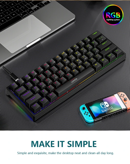 clavier gamer clavier mécanique K620 Mini Gaming 61 touches RGB hotswap  type - C Clavier de jeu filaire PBT Keyboard cap 60% ergonomique