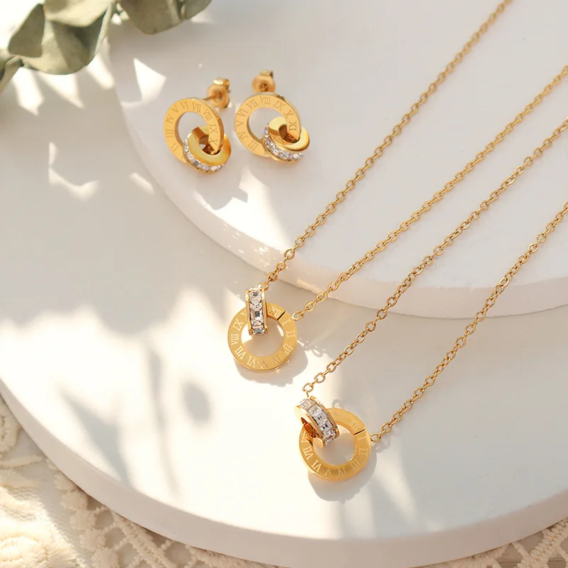 jewelry sets jewelry set Roman Numeral Crystal Stainless Steel Earrings Necklace for Women Luxury Elegant Fashion Wedding Party Jewelry Gift