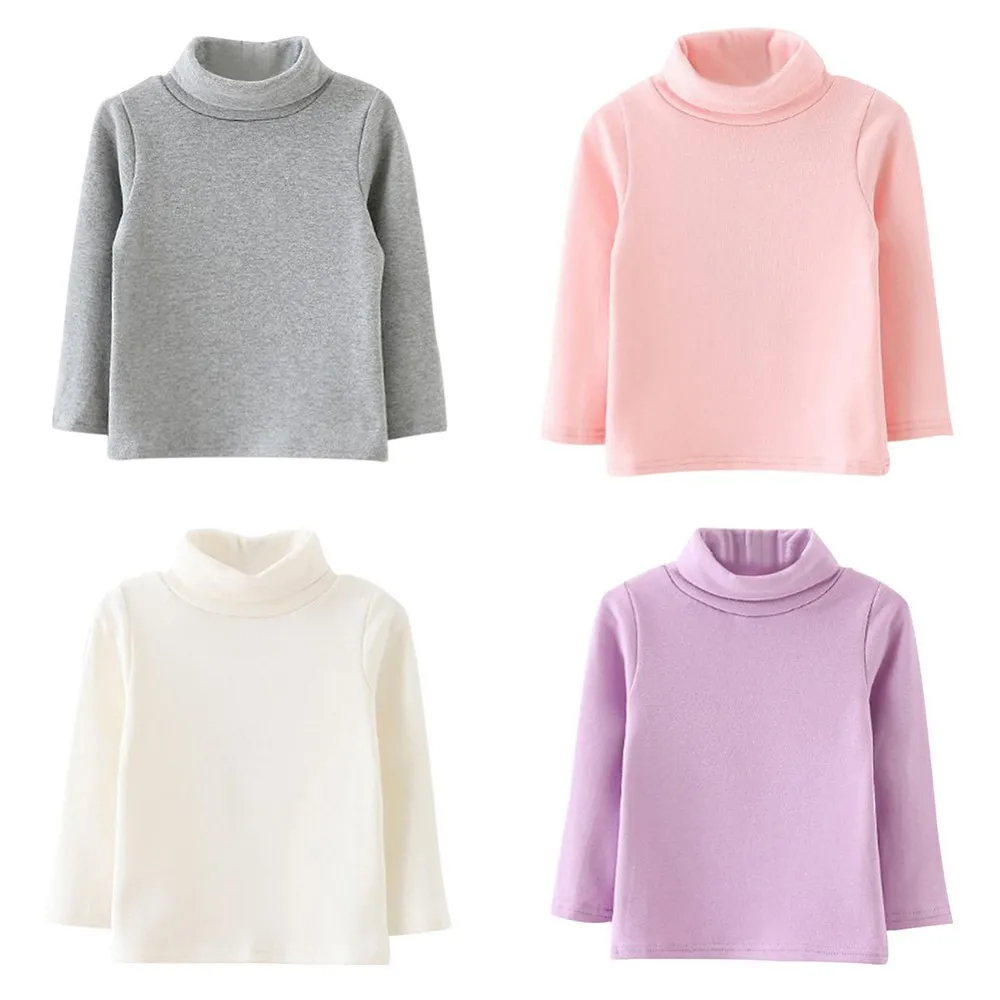 Winter Baby Girls T shirt Long-sleeved Turtleneck Thicken Cotton Solid Bottoming Shirt Cotton Children's Casual T-shirt 9-48M kids t shirts