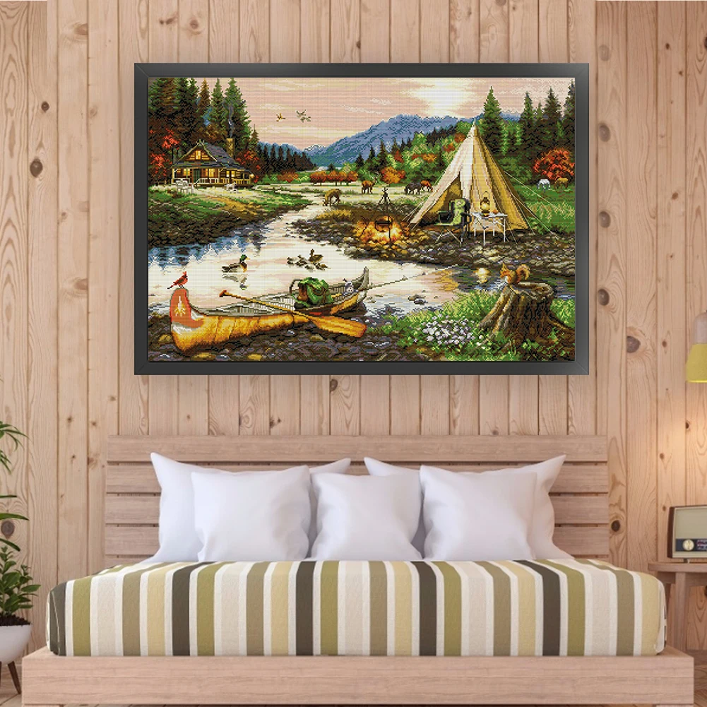Full Embroidery Eco-cotton Thread 14CT Printed Landscape Cross Stitch Kit Printing Cross Stitch for Decoration/New Year Gift