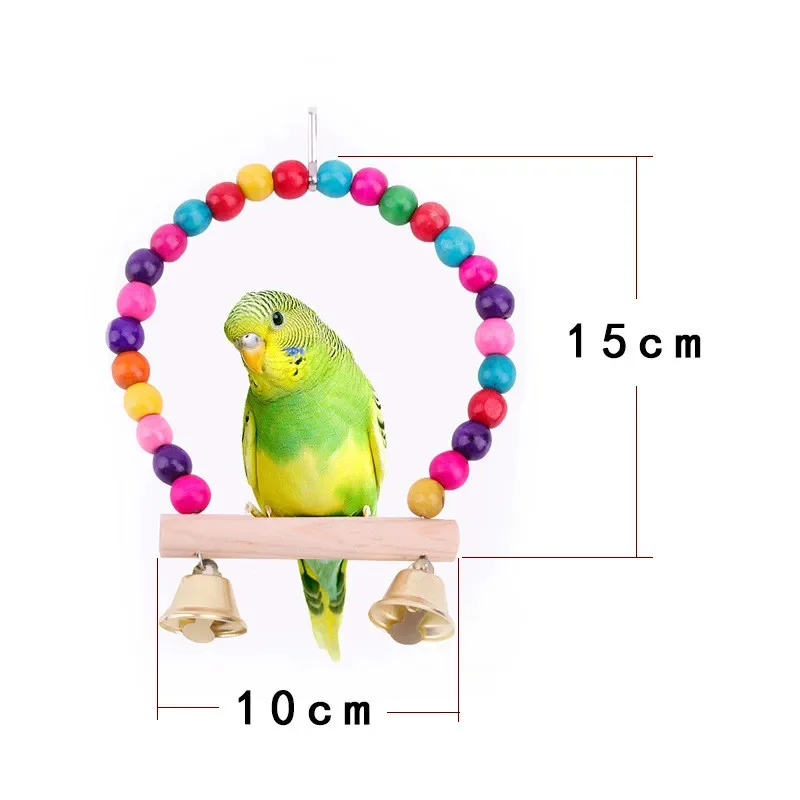 1Pc Wooden Bird Swings Toy with Hanging Bells for Cockatiels Parakeets Cage Accessories Birdcage Parrot Perch Hanging Swing