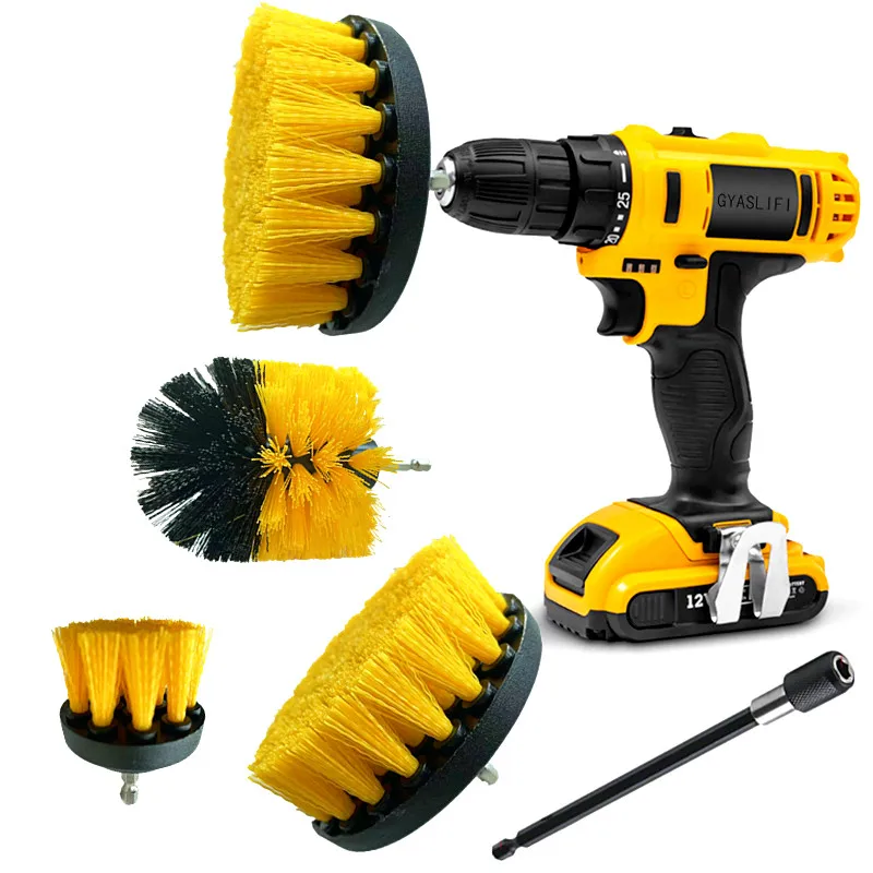 

2/3.5/4/'' Brush Attachment Set Power Scrubber Drill Brush Polisher Bathroom Cleaning Kit with Extender Kitchen Cleaning Tools