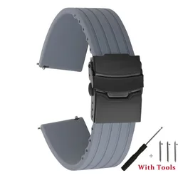 Quick Release Silicone Waterproof Sport Watch Strap with Tool - 22mm (Grey Black)