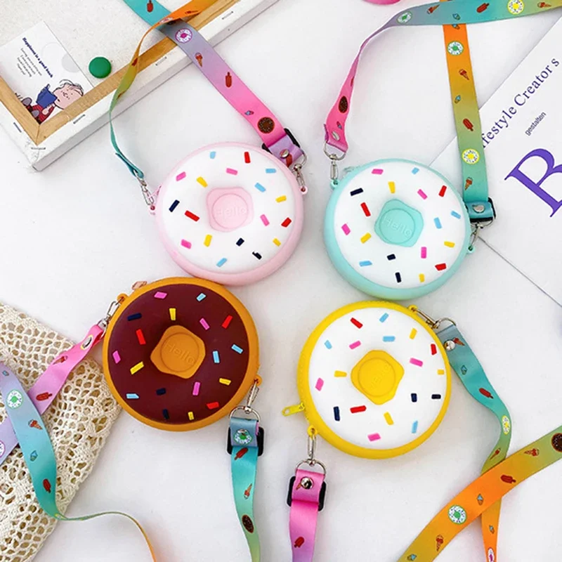 Round Donut Crossbody Bag Child Child Girl Children Shoulder Bag Adjustable Strap Vacation Travel Rainbow Printed Pocket Package 4