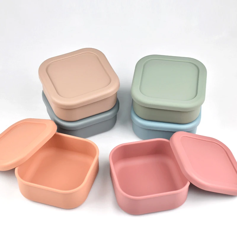 

100% Silicone Fresh-Keeping Box With Lid Bento Lunch Box Fruit Salad Fresh-Keeping Bowl Modern Simple Sealed square Storage