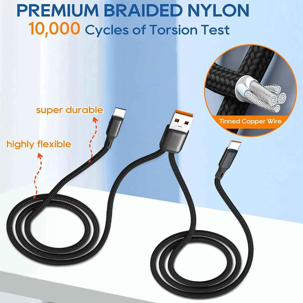 2 in 1 6A 듀얼 USB C 멀티 타입-C 분배기 케이블 고속 충전 고속 데이터 전송 나일론 코드 USB A to 타입 C 충전 케이블