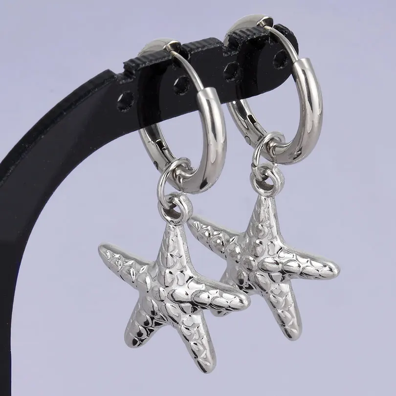 Metall Stahl Farbe Runde Hoop Marine Tier Schildkröte Shell Seestern Ohrringe Für Frauen Männer Zubehör Titan Stahl Schmuck Arete – Detail 31