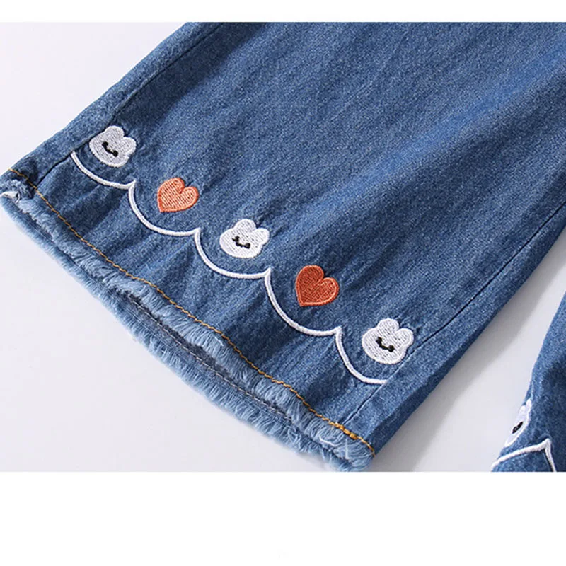 Cotton Pants Kids Denim Jeans Girls Jeans Summer Embroidered