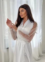  Bridal Gown with Pearl Tulle Robe Luxury High Grade Bathrobe Sexy Nightwear Women's Robe Silk Satin Pajamas Bride Sleepwear 