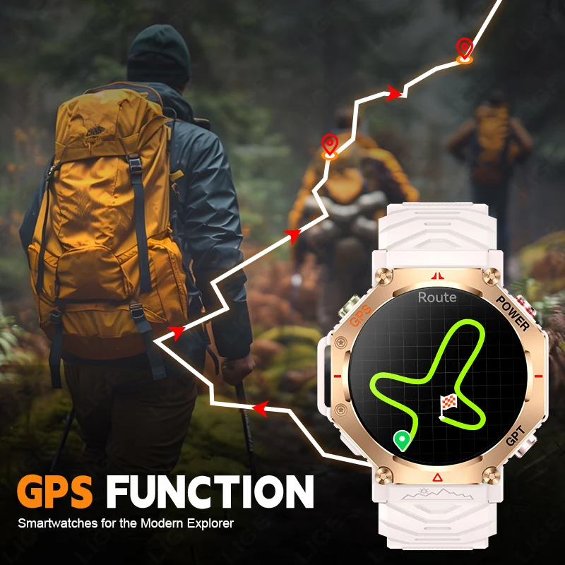 LIGE GPS Smart Watch Premium Military Bluetooth Call Outdoor Sports 3ATM Waterproof AMOLED 1.39 Inch Screen New Smartwatch Men