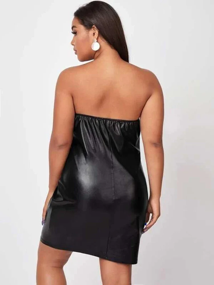 Women Plus Size Strapless Dress Matte Leather Sexy Backless Midi Dresses 6XL 7XL Summer Sleeveless Big Size Clothing Custom New