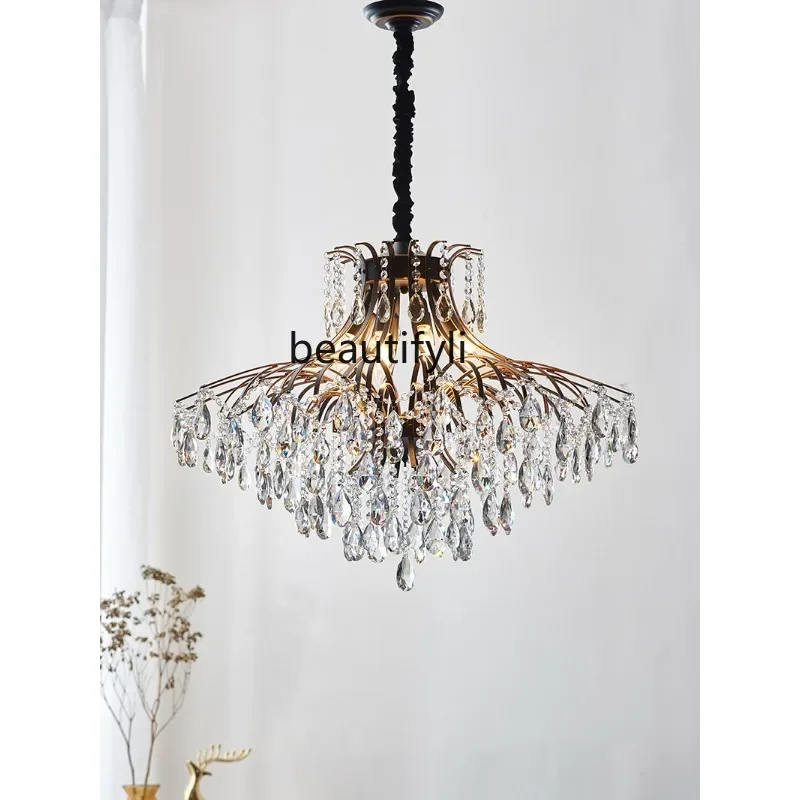 

Lamp in the Living Room American Crystal Lamp French Retro Villa Restaurant Chandelier European Bedroom Designer Stair Light