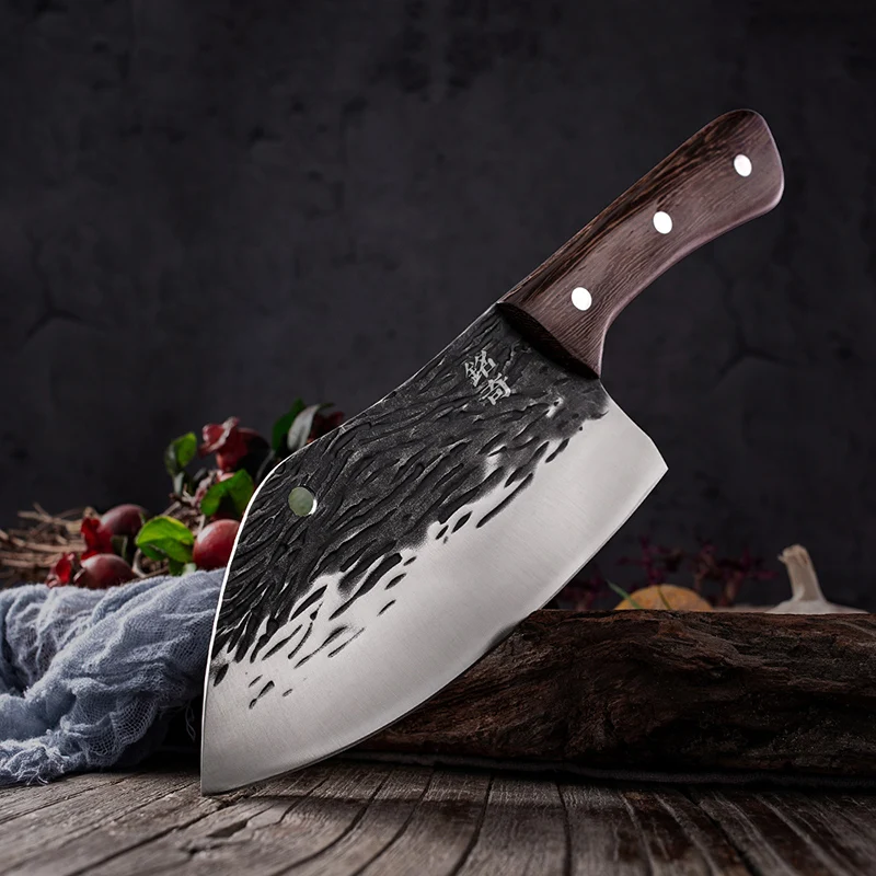 

Wooden Handle Meat Cleaver Kitchen Knife Slicing Vegetables Meat Chopping Knife Forged Boning Knife Butcher Knife Cooking Tools