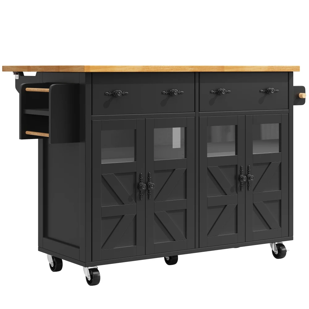 Hochwertige Kücheninsel, multifunktionaler Servierwagen mit großem Stauraum, mobiler Buffetschrank, Küchenwagen – Detail 40