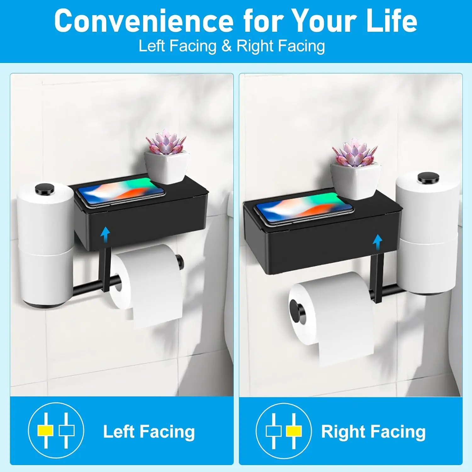 Toilet Paper Holder with Storage Shelf, Three Roll Bathroom Toilet Tissue Holder, Stainless Steel Toilet Paper Roll Holder 6