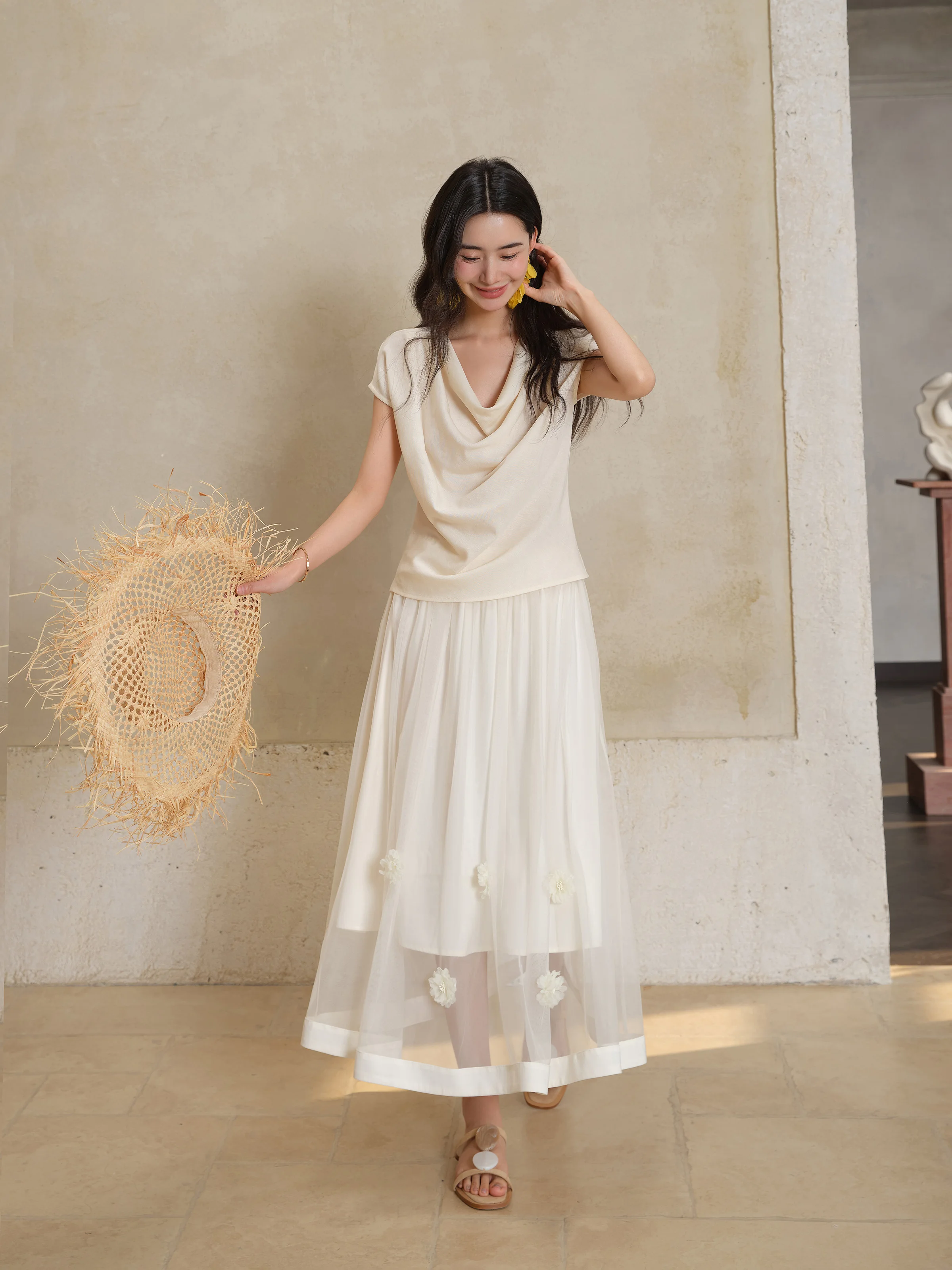 High Waist Tulle Maxi Skirt Women Summer Elastic Waist Mesh Skirt