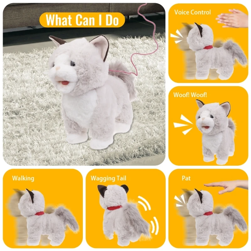 Walking Kitten Toy Music Animal Plush Toy Toddler Crawling Learning