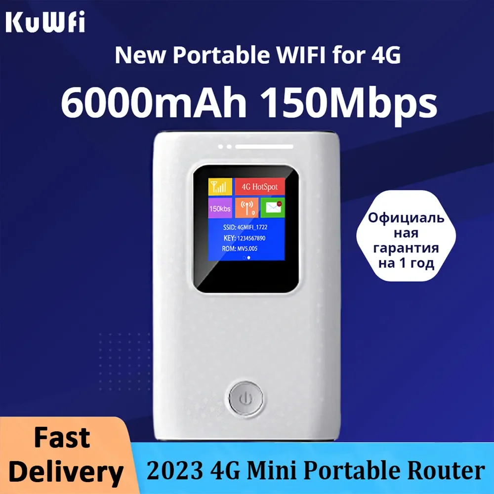 Kuwfi Mobile Wifi Router 6000Mah Portatile 3G 4G Lte Router 150Mbps Wireless Outdoor Pocket Wifi Hotspot Con Slot Per Sim Card