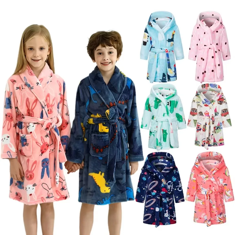 New Children Flannel Pajamas Robe Autumn Winter Kids Sleepwear Children Nightgown Soft Pajamas for Girl Boys Bathrobe 4-16 Years flannel pajamas kids robe
