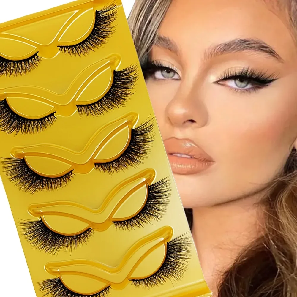 5 Paar künstliche Katzenaugen-Wimpern, Augenendverlängerung, langes Curling, dick, flauschig, passend zu bequemen künstlichen Nerz-Wimpern