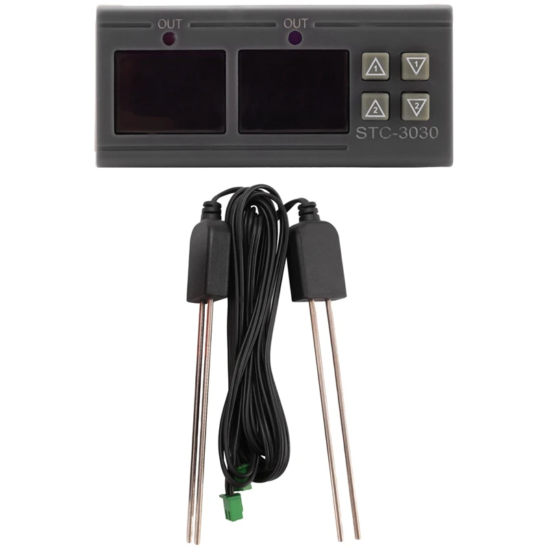 

STC-3030 Dual Digital Soil Humidity Controller Hygrometer 2-Way Output Soil Moisture Sensor Probe Cable