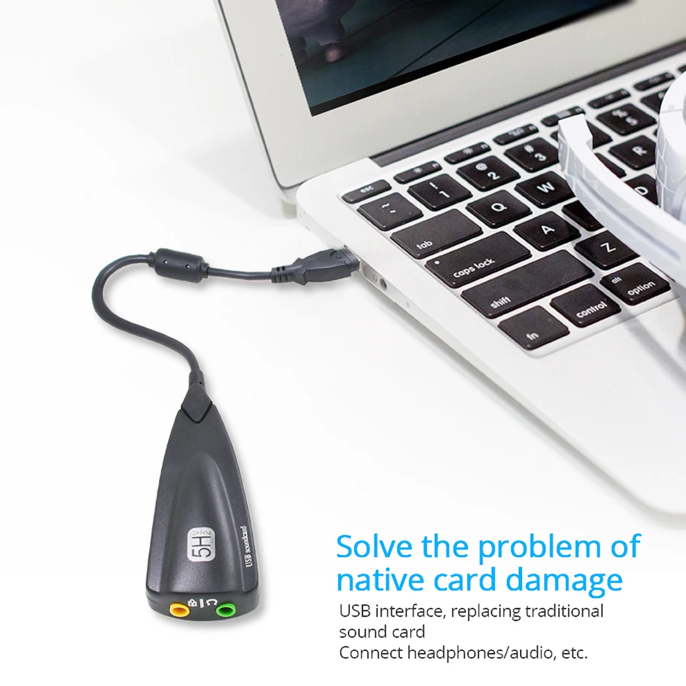 External USB Sound Card 7.1 Adapter 5HV2 USB 3D Audio Adapter Audio Headset Microphone 3.5mm Jack For Laptop PC Computer