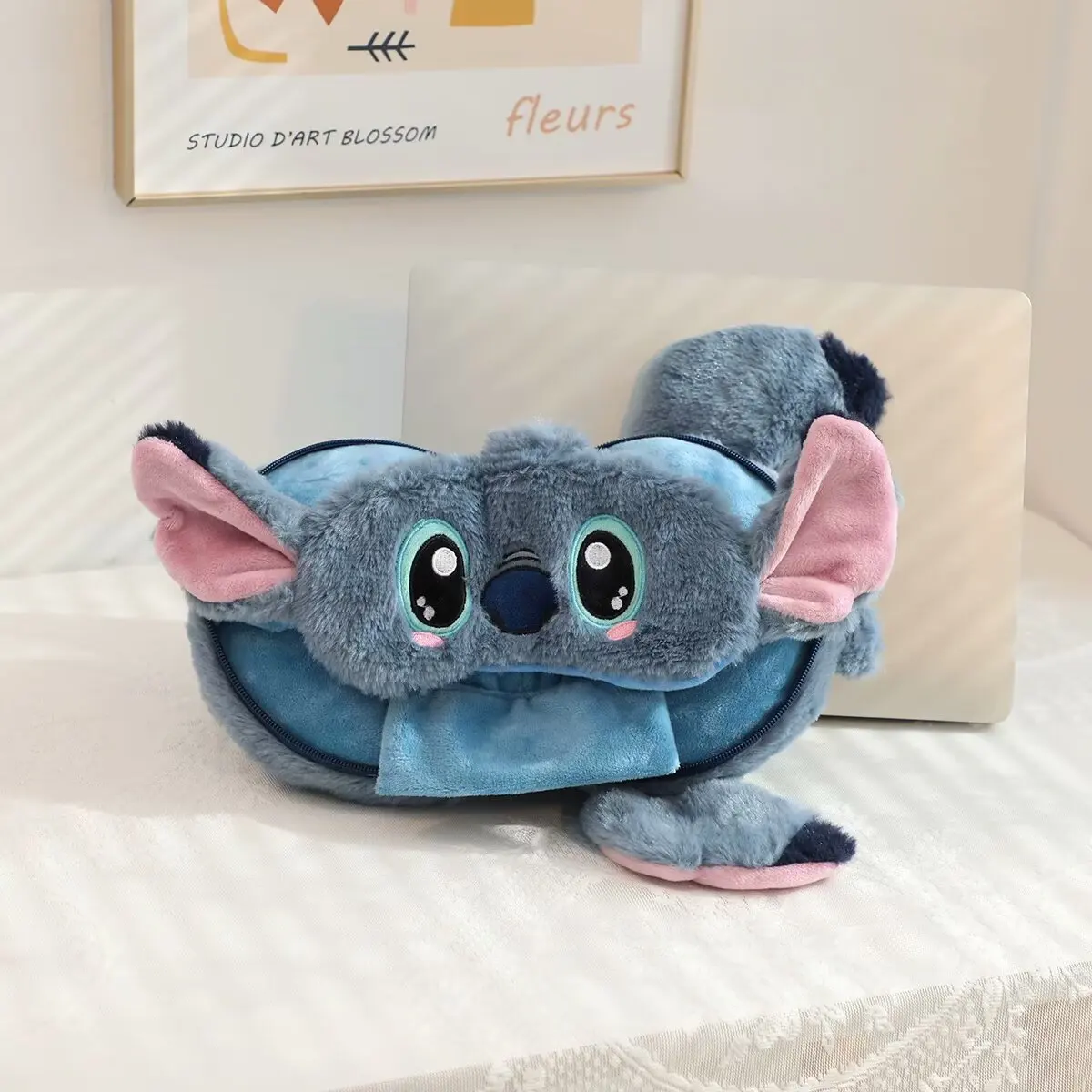 Disney Cartoon Anime Alien Stitch Plush Headrest Eye Mask 2-in-1 Storage Travel Carrying Sulley Mike 4