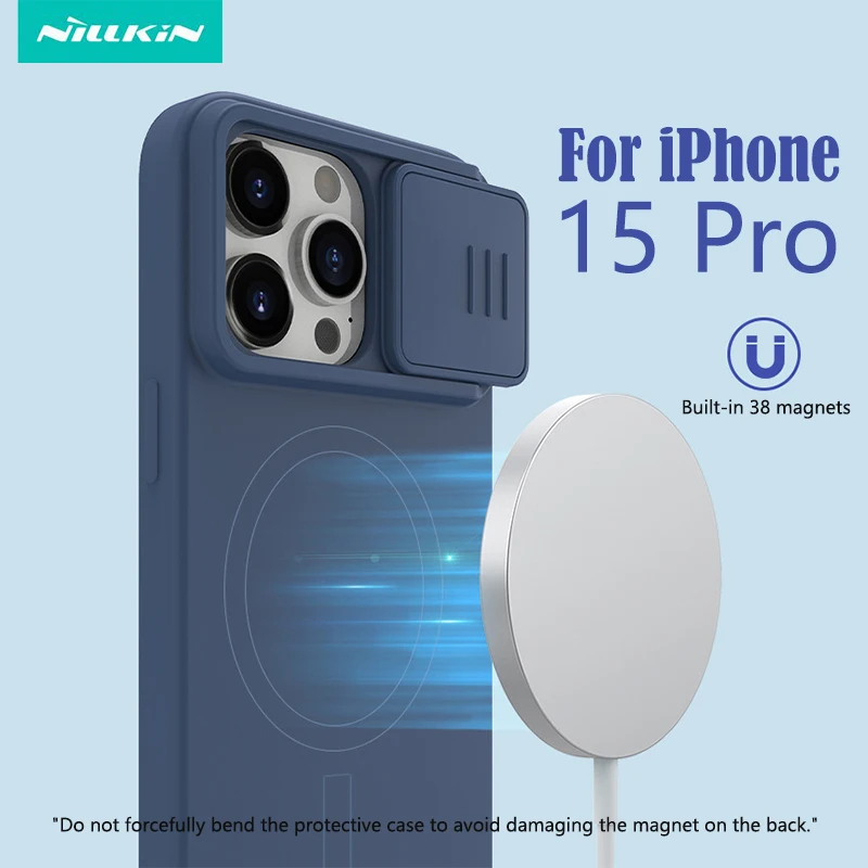 

Чехол для iPhone 15pro NILLKIN CamShield, шелковистый силиконовый Магнитный чехол для iPhone 15 Pro, слайдер-камера, Мягкая силиконовая задняя крышка для MagSafe