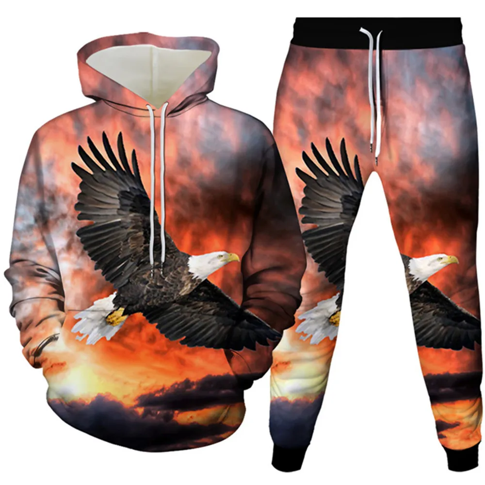 

USA Flag Animal Eagle Costume Men Tracksuit Sets Spring Fall Sporty Joggers Outfit Hoodies Trousers 2 Pieces Clothing Size S-6XL